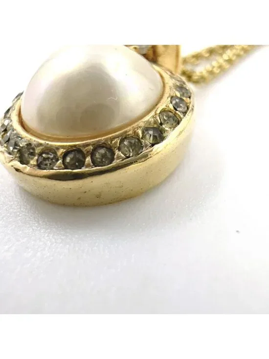 Dior Line Stone Faux Pearl Gold Necklace - Picture 11 of 13